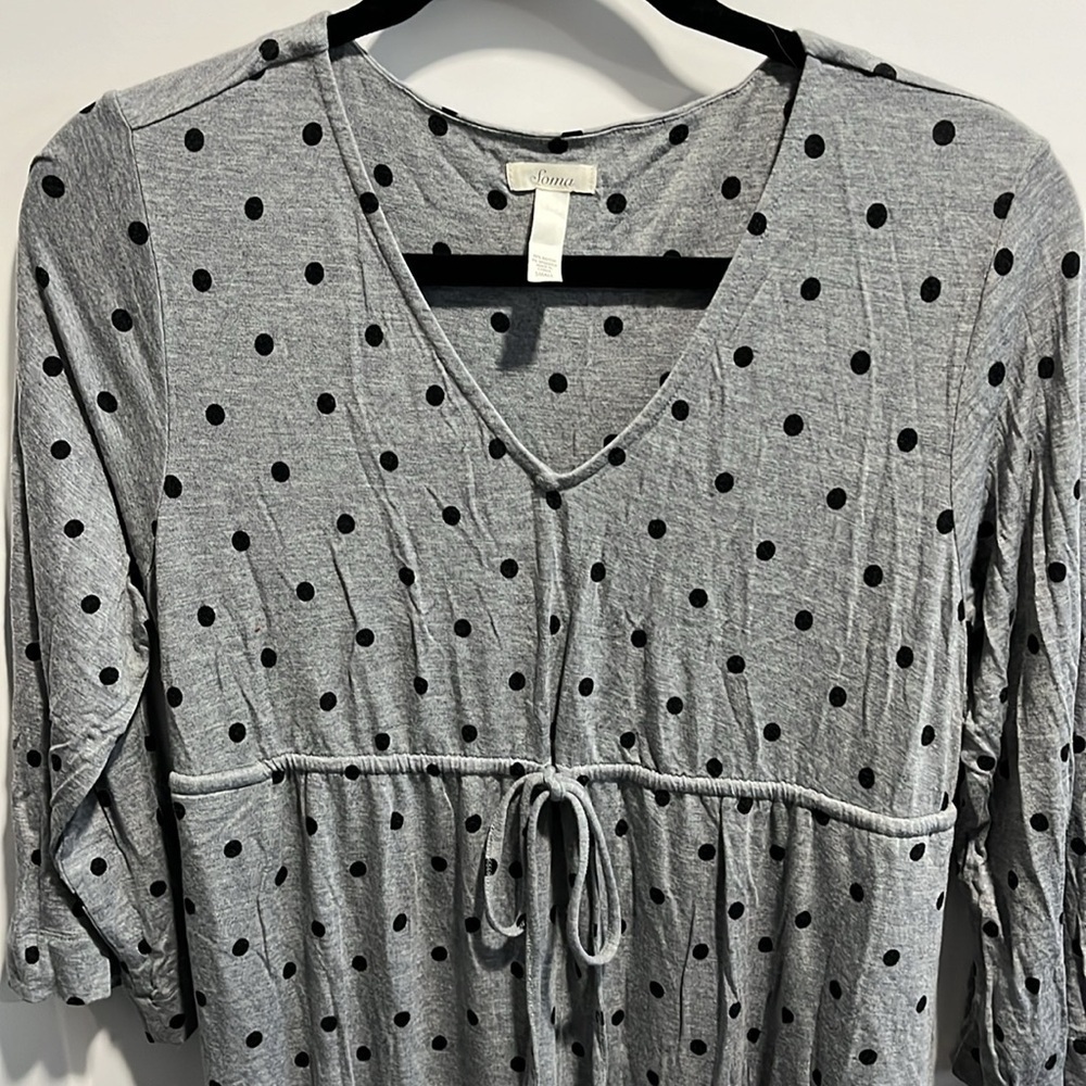 Soma Gray Black Polkadot House Dress Nightgown EUC - Picture 3 of 8
